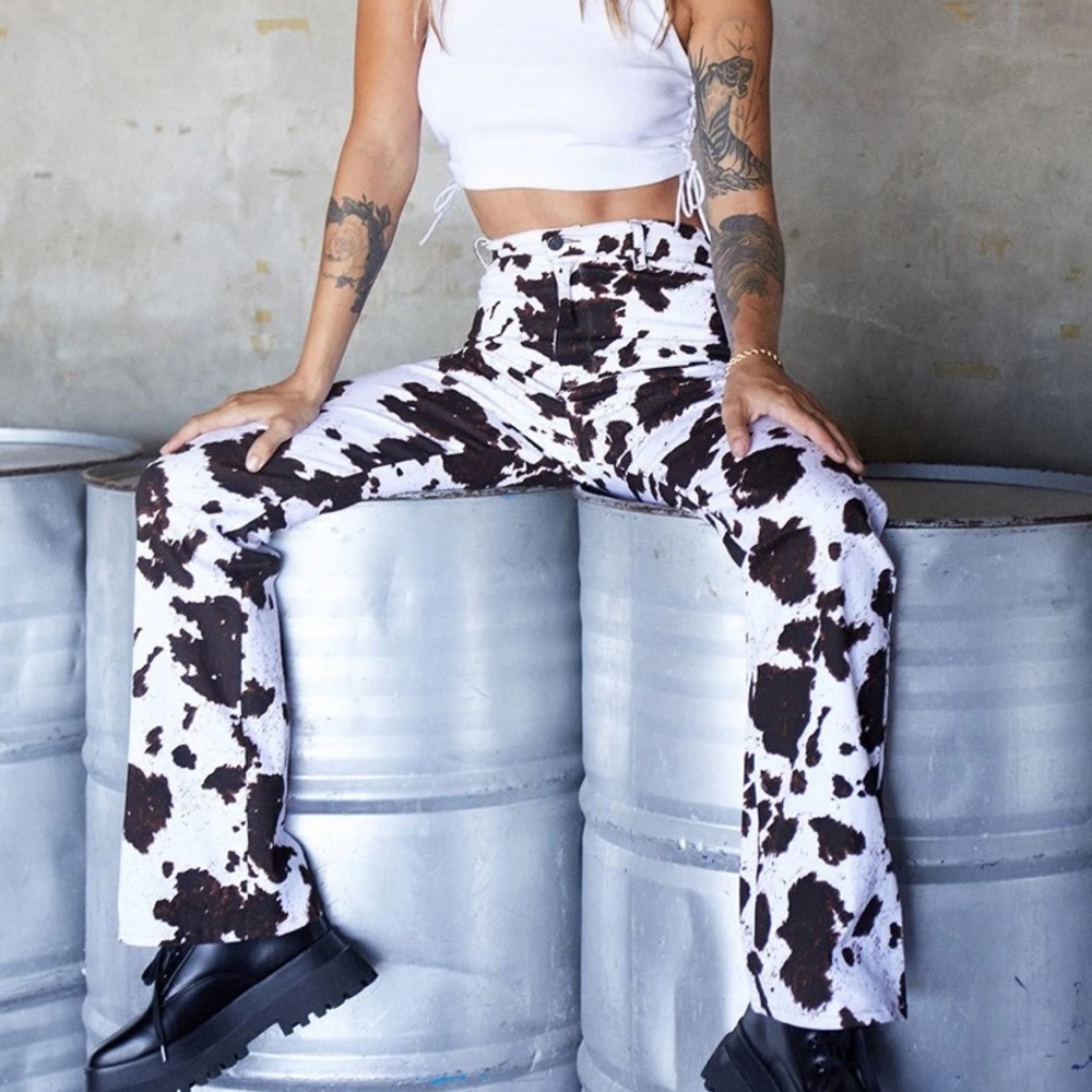 Motel Rocks Cow Print Flared Pants